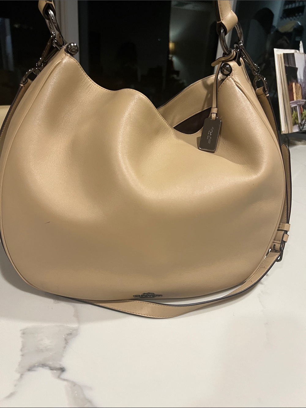 Coach Leather Hobo Bag in Beige Tan